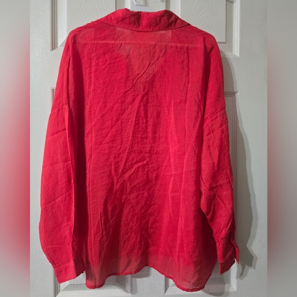 Katia Designs The Goddess Shirt in Cranberry, Oversized Sheer Flowy Button Down - Picture 7 of 11